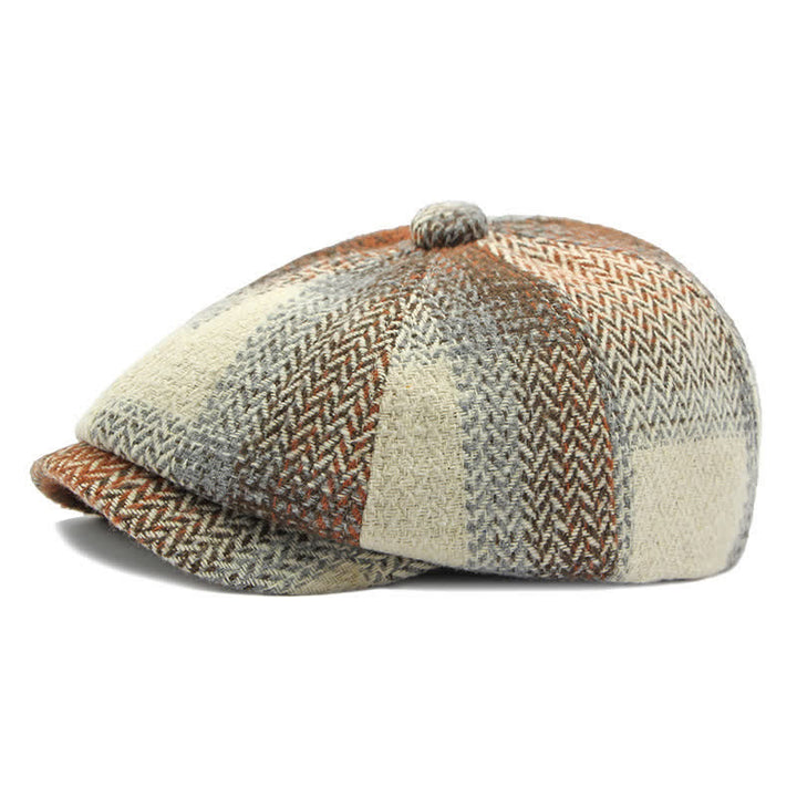 British Style Striped Herringbone Newsboy Beret Hat - Khaki - Adjustable (21 5/8"-23 1/4") - image 0