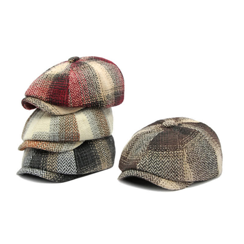 British Style Striped Herringbone Newsboy Beret Hat - image 1