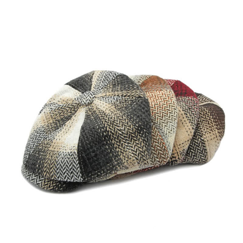 British Style Striped Herringbone Newsboy Beret Hat - image 2