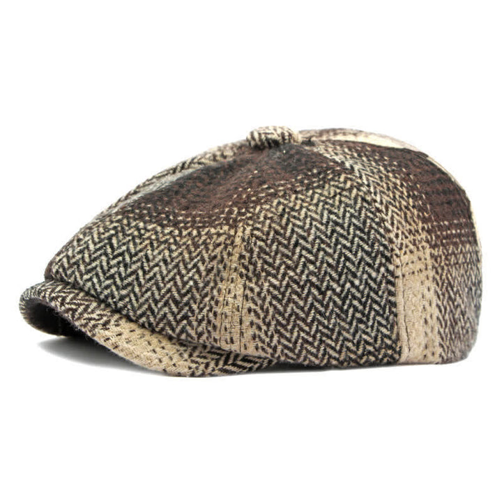 British Style Striped Herringbone Newsboy Beret Hat - Coffee - Adjustable (21 5/8"-23 1/4") - image 16