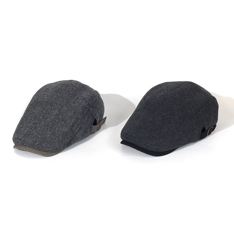 Winter Herringbone Wool Thick Warm Flat Beret Hat - image 1