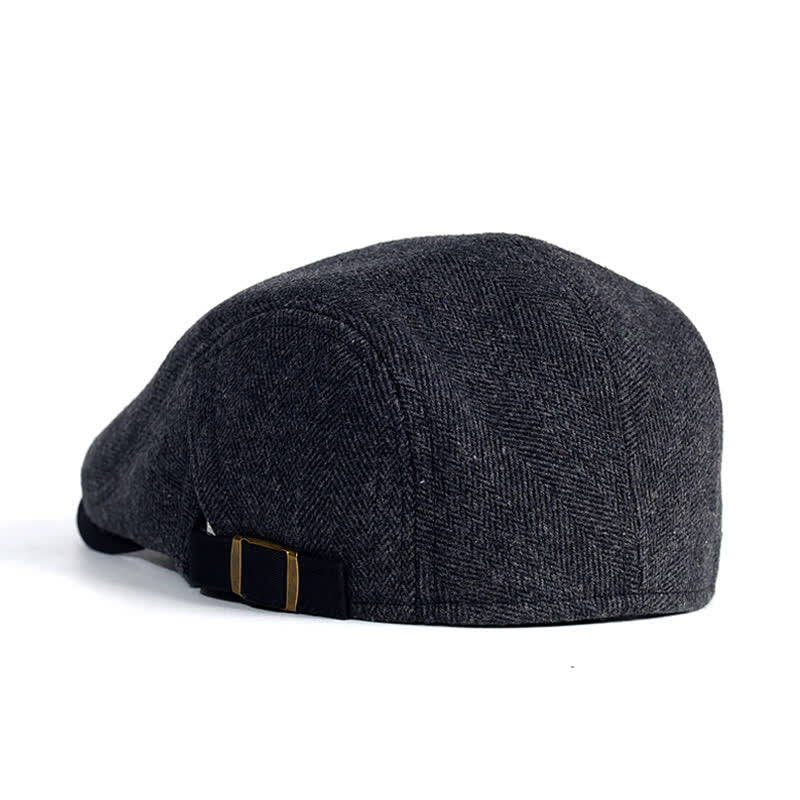 Winter Herringbone Wool Thick Warm Flat Beret Hat - image 5