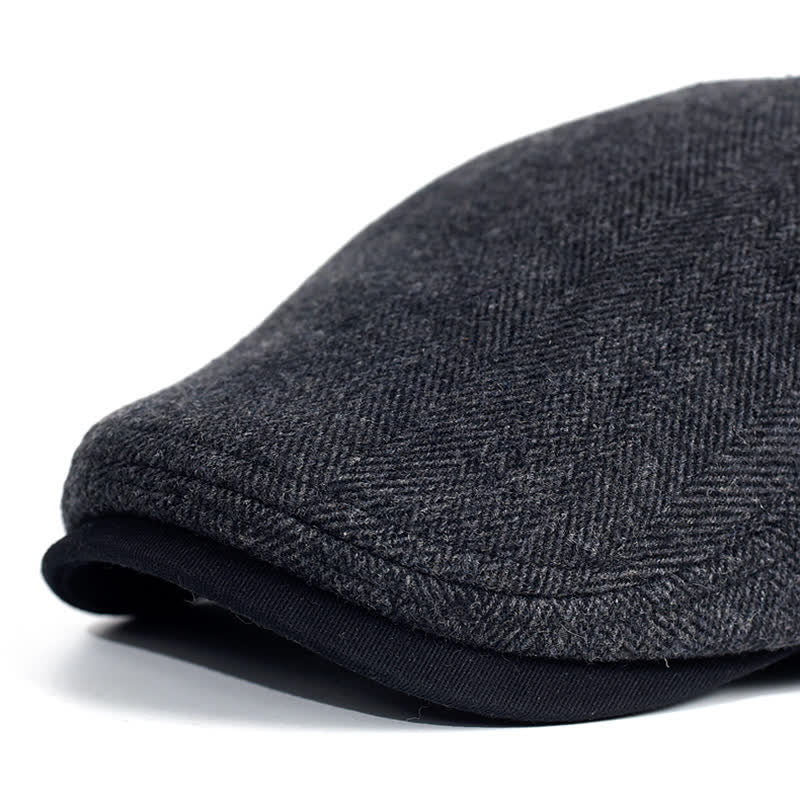 Winter Herringbone Wool Thick Warm Flat Beret Hat - image 7