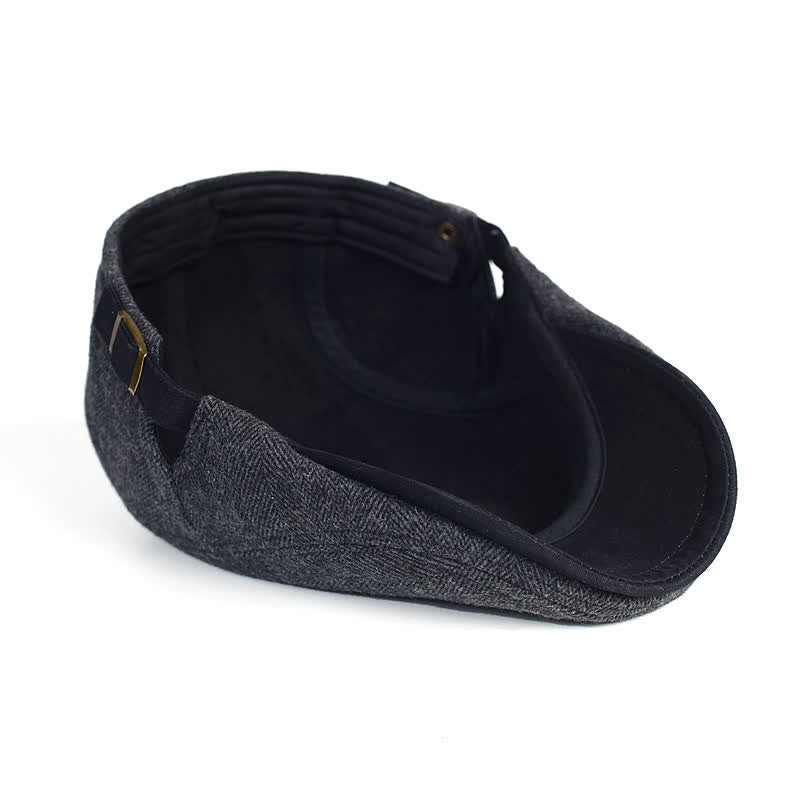 Winter Herringbone Wool Thick Warm Flat Beret Hat - image 6