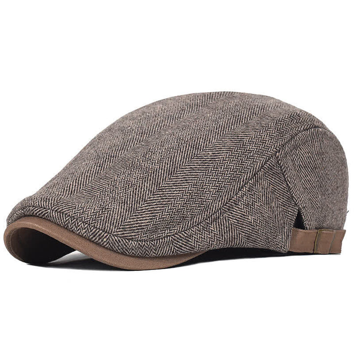 Winter Herringbone Wool Thick Warm Flat Beret Hat - Dark Khaki - Adjustable (22"-23 1/4") - image 0