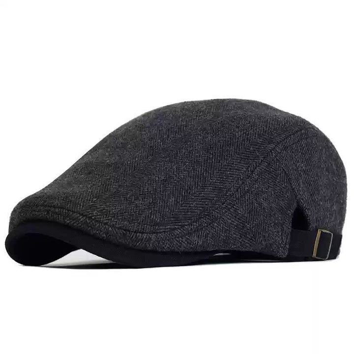 Winter Herringbone Wool Thick Warm Flat Beret Hat - Black - Adjustable (22"-23 1/4") - image 2