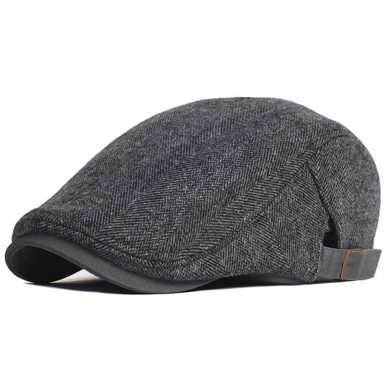 Winter Herringbone Wool Thick Warm Flat Beret Hat - Dark Gray - Adjustable (22"-23 1/4") - image 8