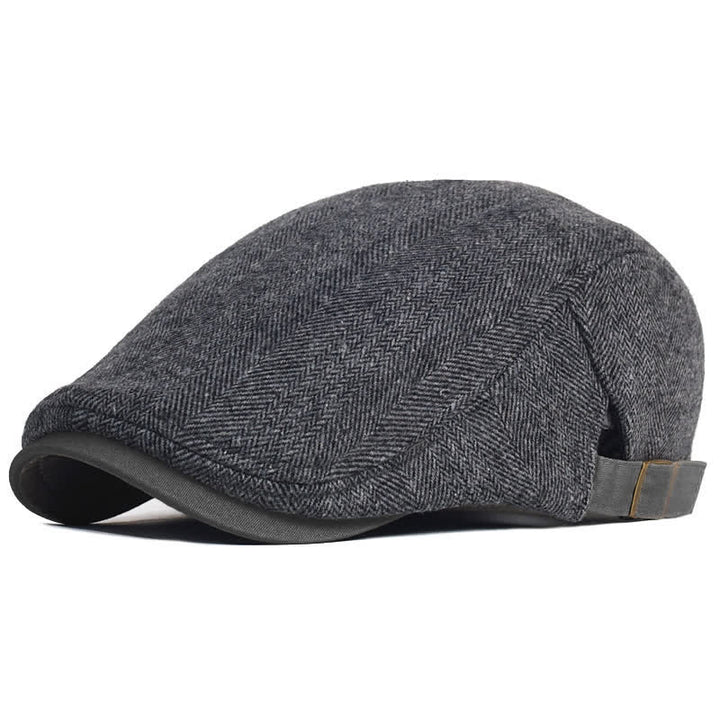 Winter Herringbone Wool Thick Warm Flat Beret Hat - Dark Gray - Adjustable (22"-23 1/4") - image 8