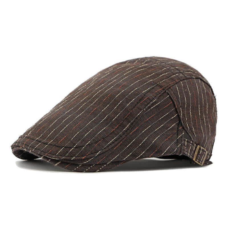 Classic Striped Casual Peaked Flat Beret Hat - Dark Brown - Adjustable (21 5/8"-23 5/8") - image 0