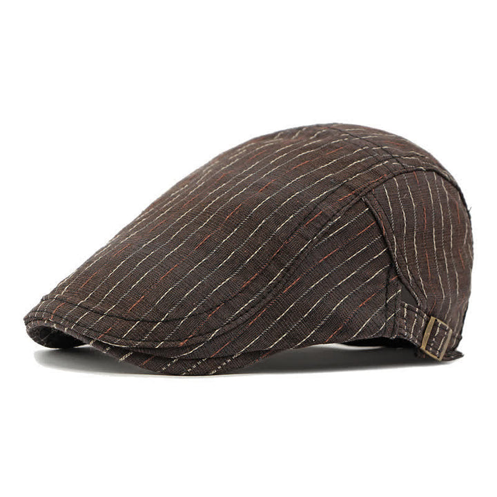 Classic Striped Casual Peaked Flat Beret Hat - Dark Brown - Adjustable (21 5/8"-23 5/8") - image 0
