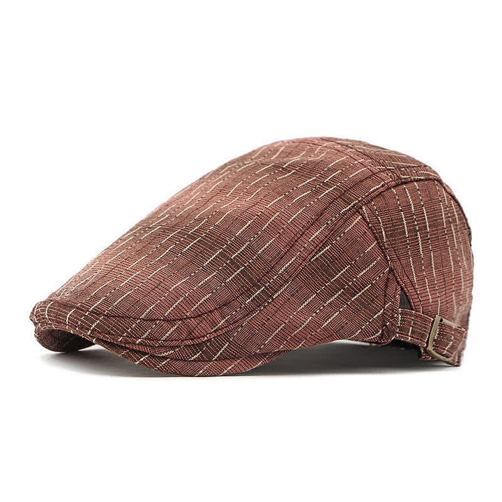 Classic Striped Casual Peaked Flat Beret Hat - Light Brown - Adjustable (21 5/8"-23 5/8") - image 13