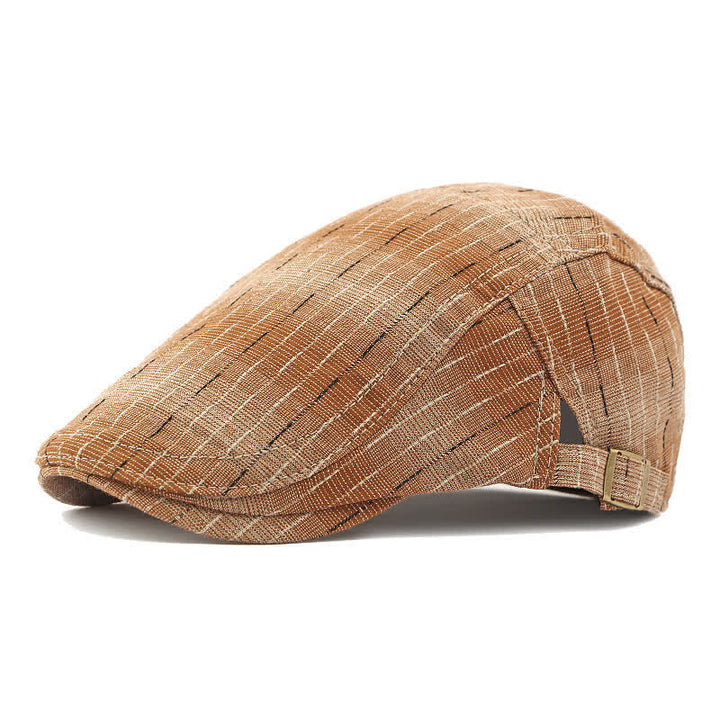 Classic Striped Casual Peaked Flat Beret Hat - Khaki - Adjustable (21 5/8"-23 5/8") - image 6
