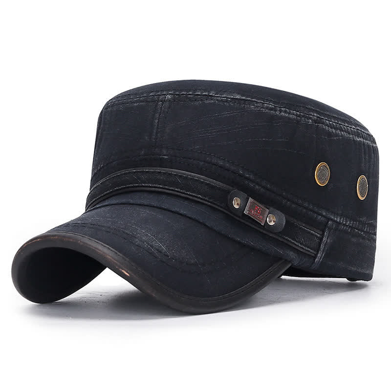 Washed Fabric Cadet Military Flat Top Hat - Black - Adjustable (21 5/8"-23 1/4") - image 0