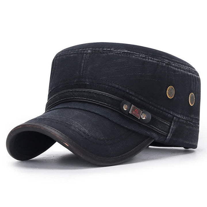 Washed Fabric Cadet Military Flat Top Hat - Black - Adjustable (21 5/8"-23 1/4") - image 0