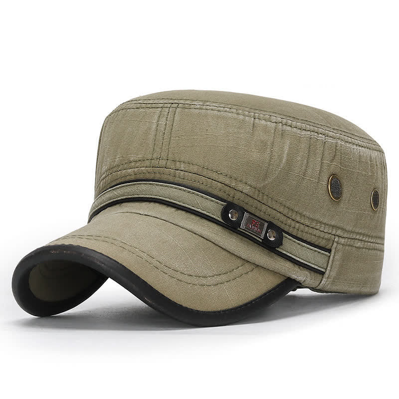 Washed Fabric Cadet Military Flat Top Hat - Army Green - Adjustable (21 5/8"-23 1/4") - image 7