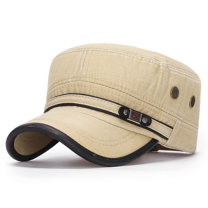 Washed Fabric Cadet Military Flat Top Hat - Ivory - Adjustable (21 5/8"-23 1/4") - image 6