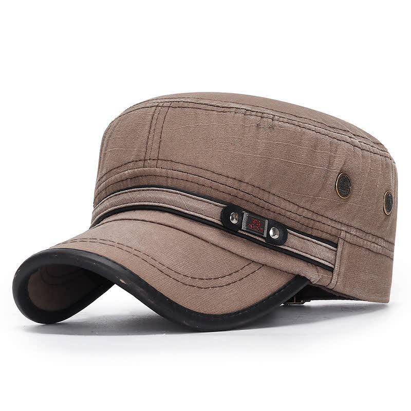 Washed Fabric Cadet Military Flat Top Hat - Dark Khaki - Adjustable (21 5/8"-23 1/4") - image 5
