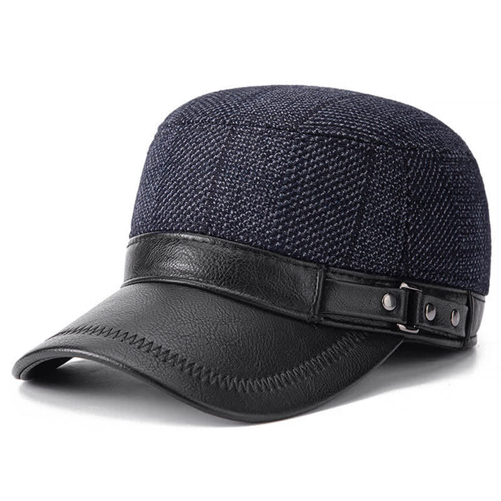 Winter Warm Earmuffs Casual Flat Top Hat - Navy - Adjustable (21 5/8"-23 1/4") - image 8