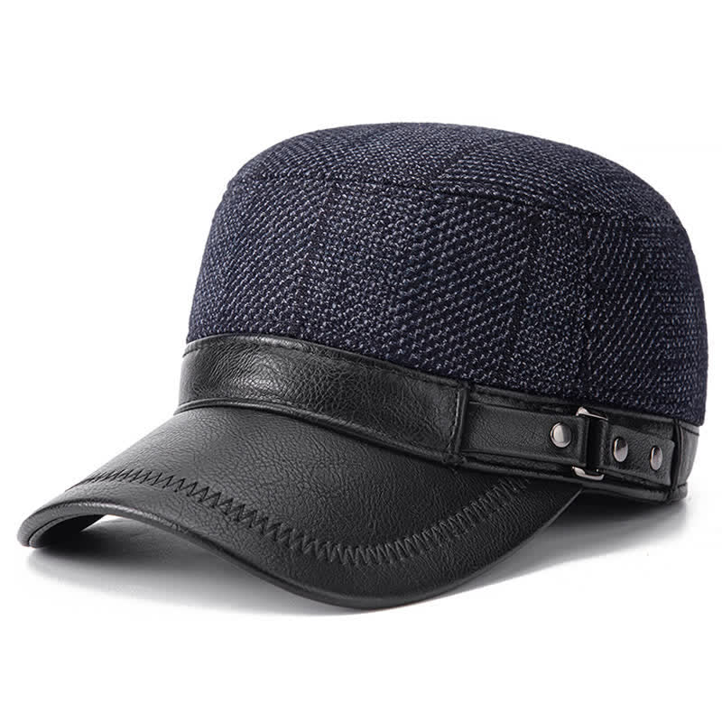 Winter Warm Earmuffs Casual Flat Top Hat - Navy - Adjustable (21 5/8"-23 1/4") - image 8