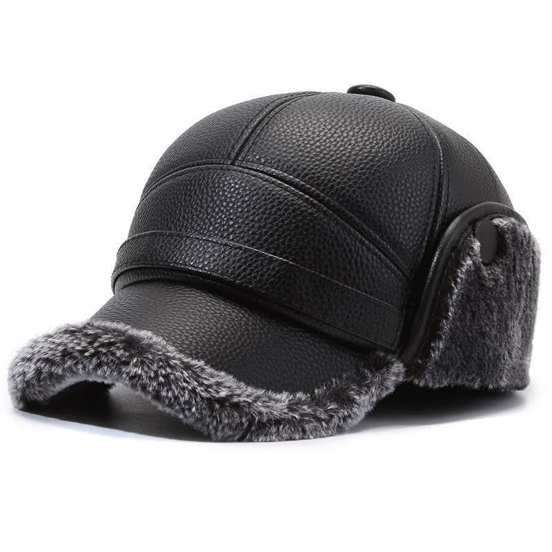 PU Leather Fleece Earflaps Baseball Hat - Gray - M (22"-22 7/8") - image 0