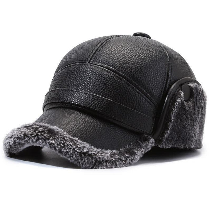 PU Leather Fleece Earflaps Baseball Hat - Gray - M (22"-22 7/8") - image 0