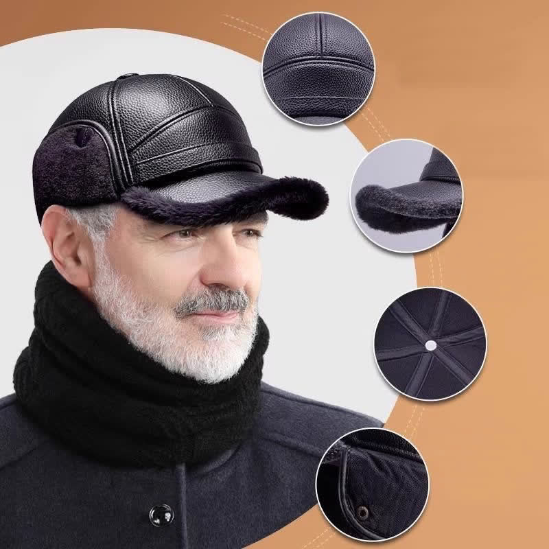 PU Leather Fleece Earflaps Baseball Hat - image 4