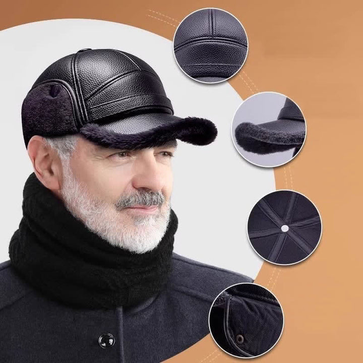 PU Leather Fleece Earflaps Baseball Hat - image 4