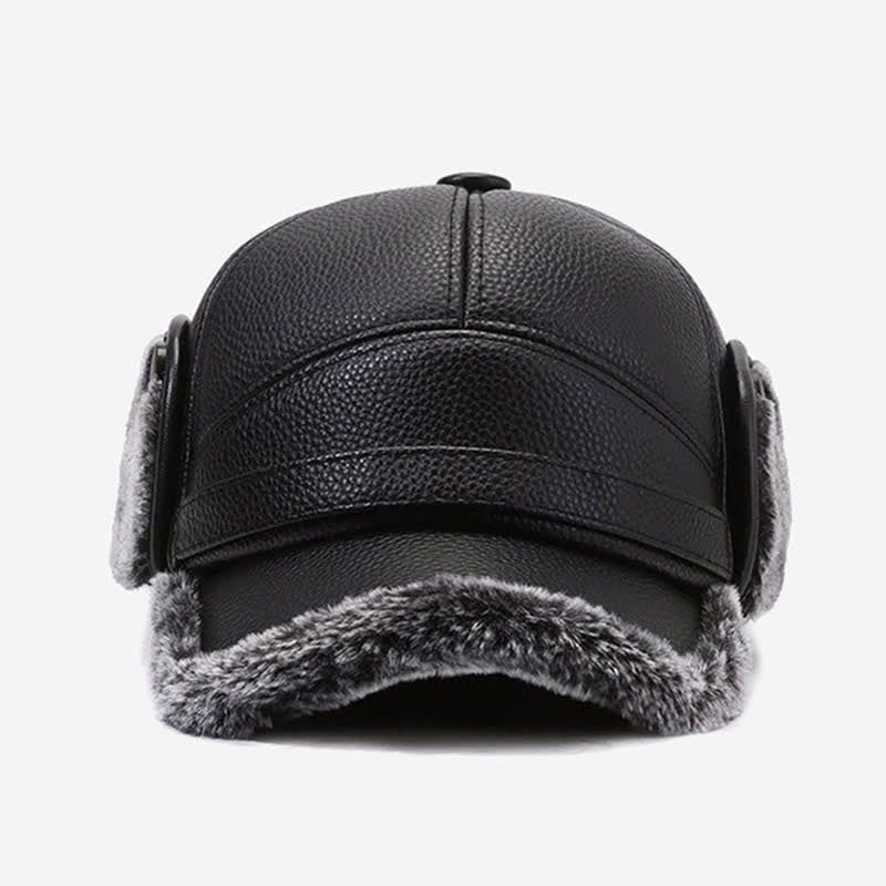 PU Leather Fleece Earflaps Baseball Hat - image 6