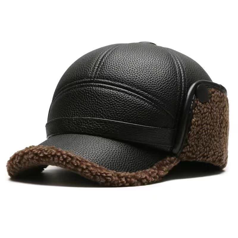 PU Leather Fleece Earflaps Baseball Hat - Coffee - M (22"-22 7/8") - image 12