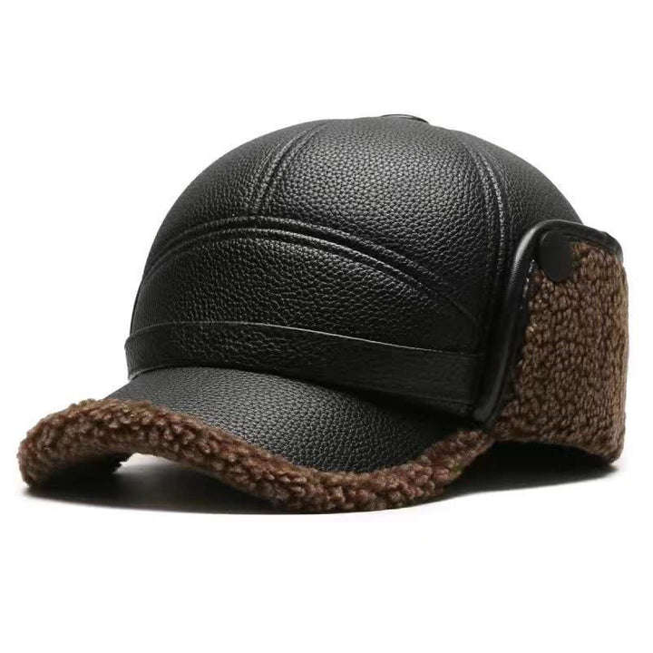 PU Leather Fleece Earflaps Baseball Hat - Coffee - M (22"-22 7/8") - image 12