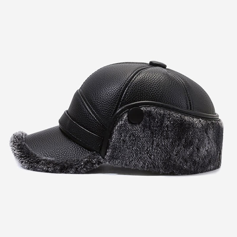 PU Leather Fleece Earflaps Baseball Hat - image 8