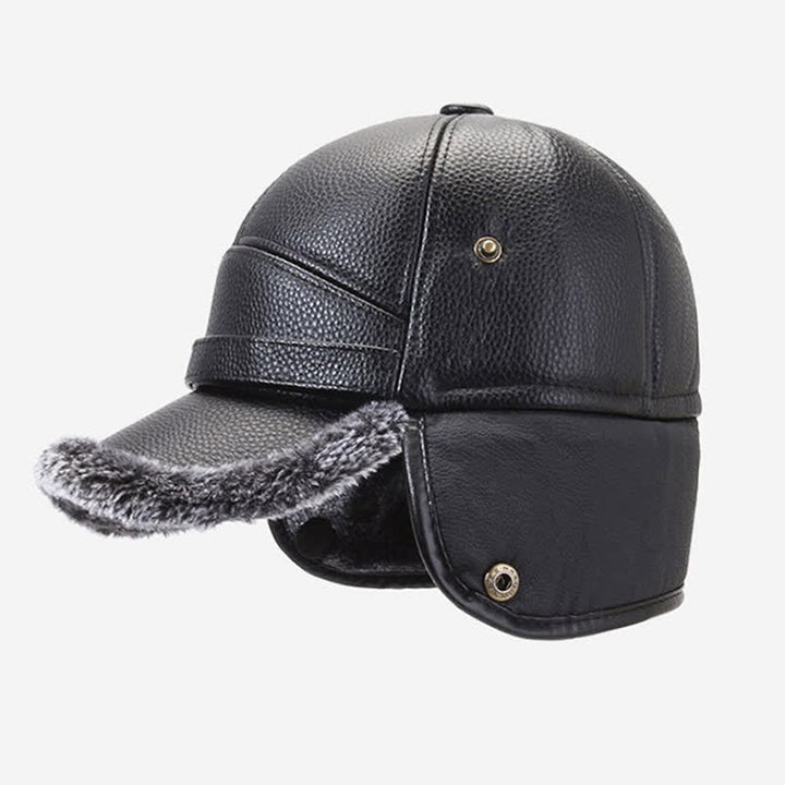 PU Leather Fleece Earflaps Baseball Hat - image 5
