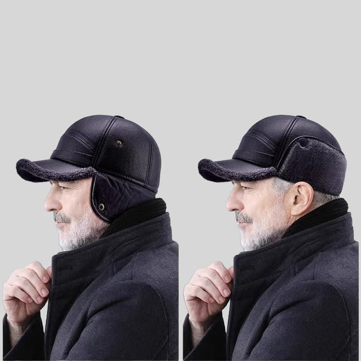 PU Leather Fleece Earflaps Baseball Hat - image 3