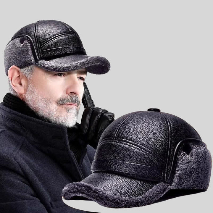 PU Leather Fleece Earflaps Baseball Hat - image 2