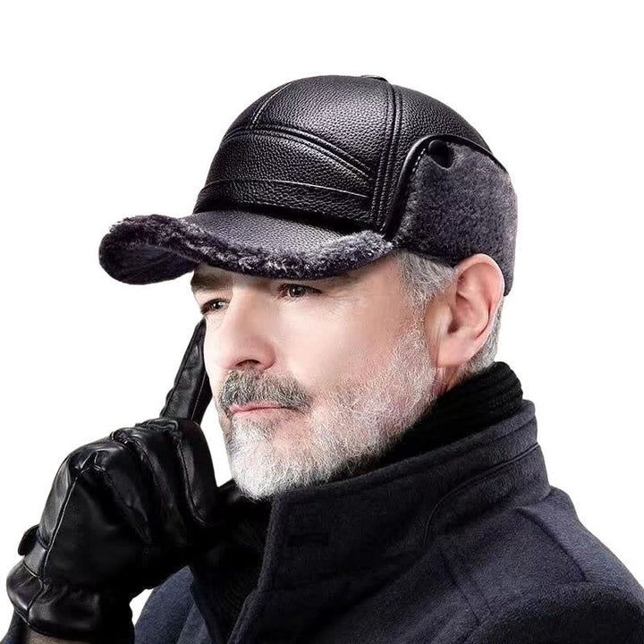 PU Leather Fleece Earflaps Baseball Hat - image 1