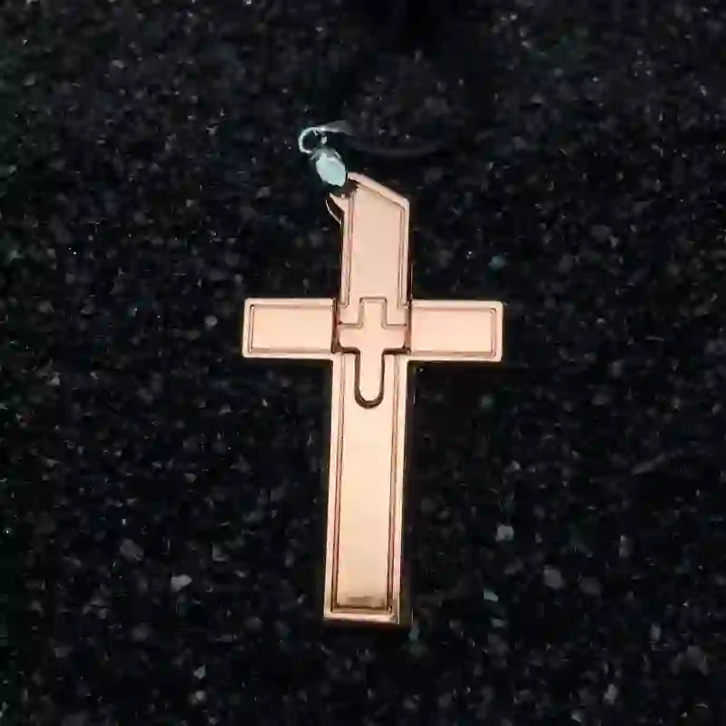 Multifunction Mini Cross Pendant Hidden Knife Necklace - Rose Gold - image 3
