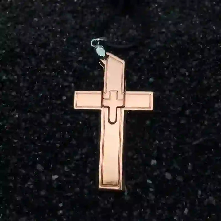 Multifunction Mini Cross Pendant Hidden Knife Necklace - Rose Gold - image 3