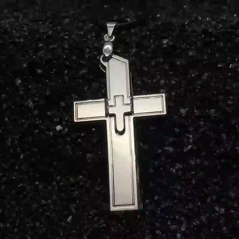 Multifunction Mini Cross Pendant Hidden Knife Necklace - Silver - image 1