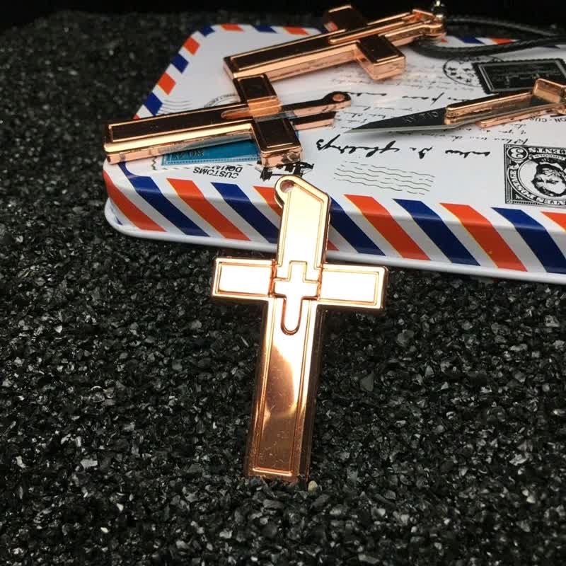 Multifunction Mini Cross Pendant Hidden Knife Necklace - image 6