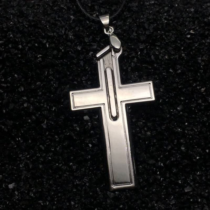 Multifunction Mini Cross Pendant Hidden Knife Necklace - image 2