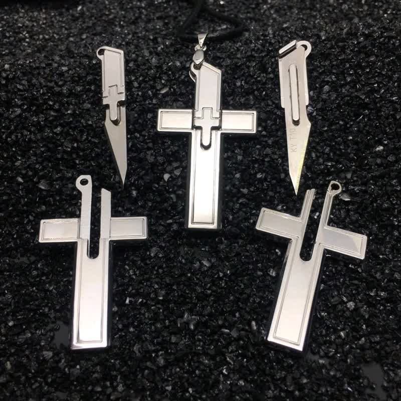 Multifunction Mini Cross Pendant Hidden Knife Necklace - image 0