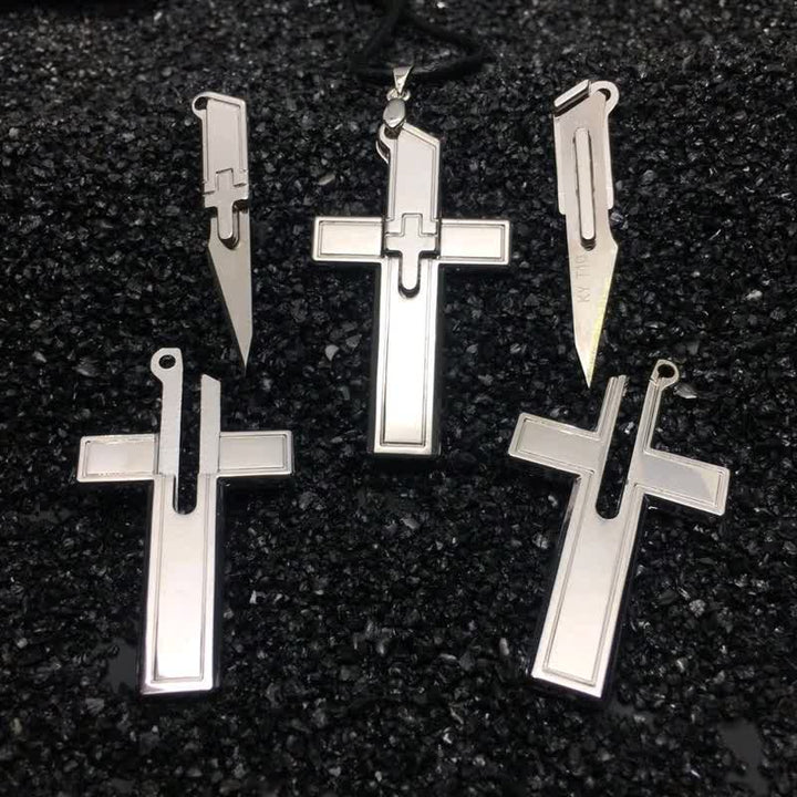 Multifunction Mini Cross Pendant Hidden Knife Necklace - image 0