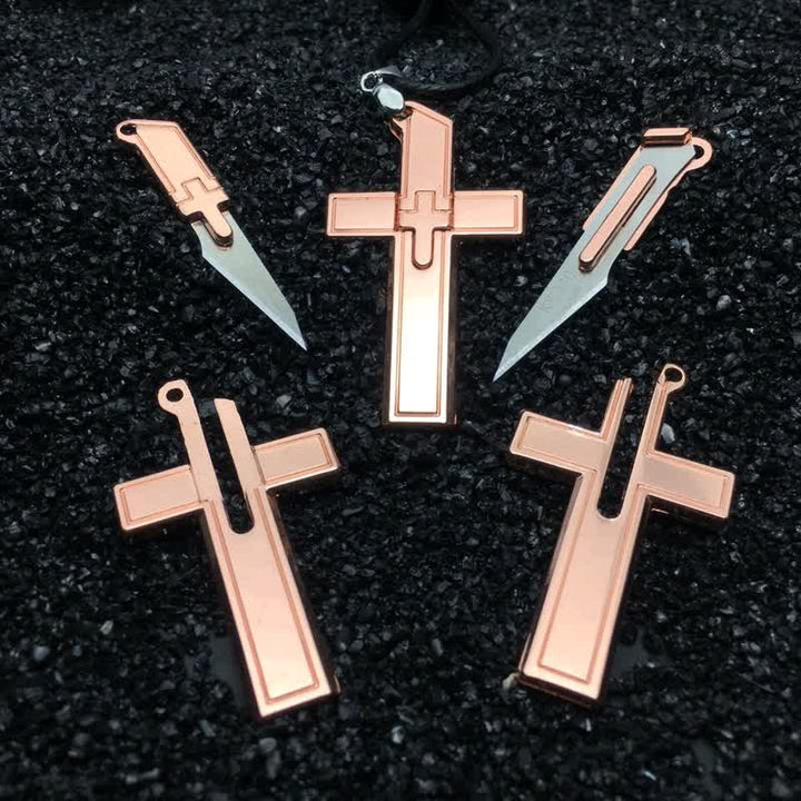 Multifunction Mini Cross Pendant Hidden Knife Necklace - image 4
