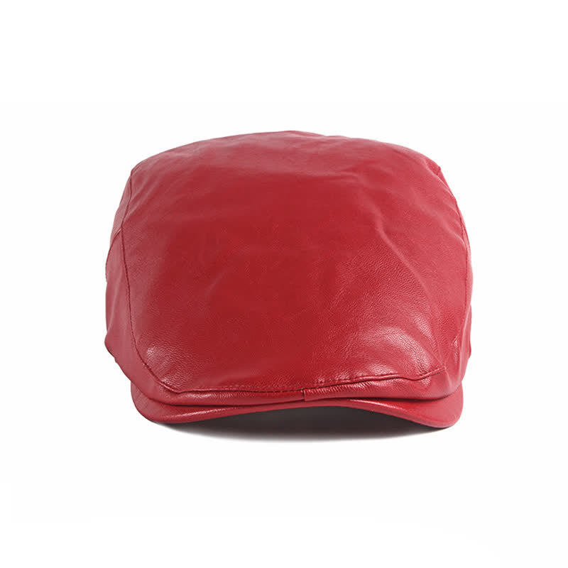 Classic Ivy Solid Color Leather Beret Hat - image 13