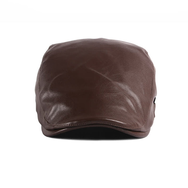 Classic Ivy Solid Color Leather Beret Hat - image 11