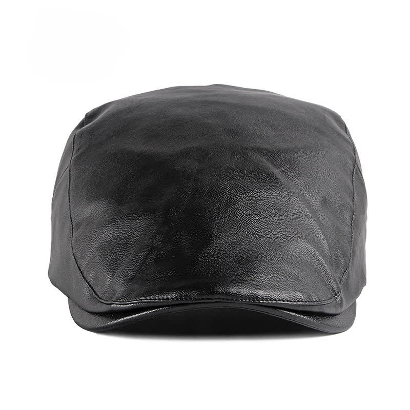 Classic Ivy Solid Color Leather Beret Hat - image 1