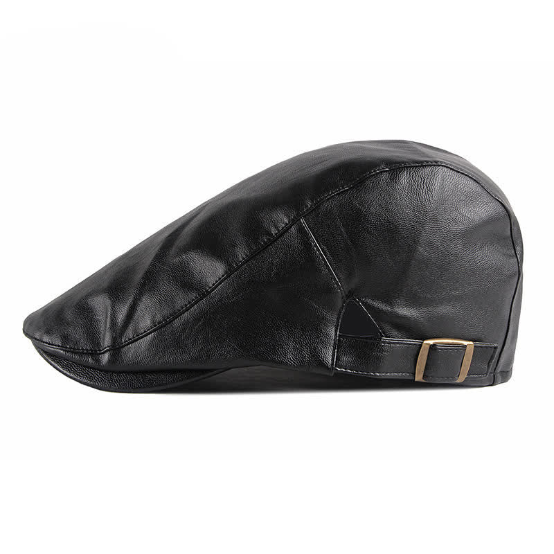 Classic Ivy Solid Color Leather Beret Hat - image 2