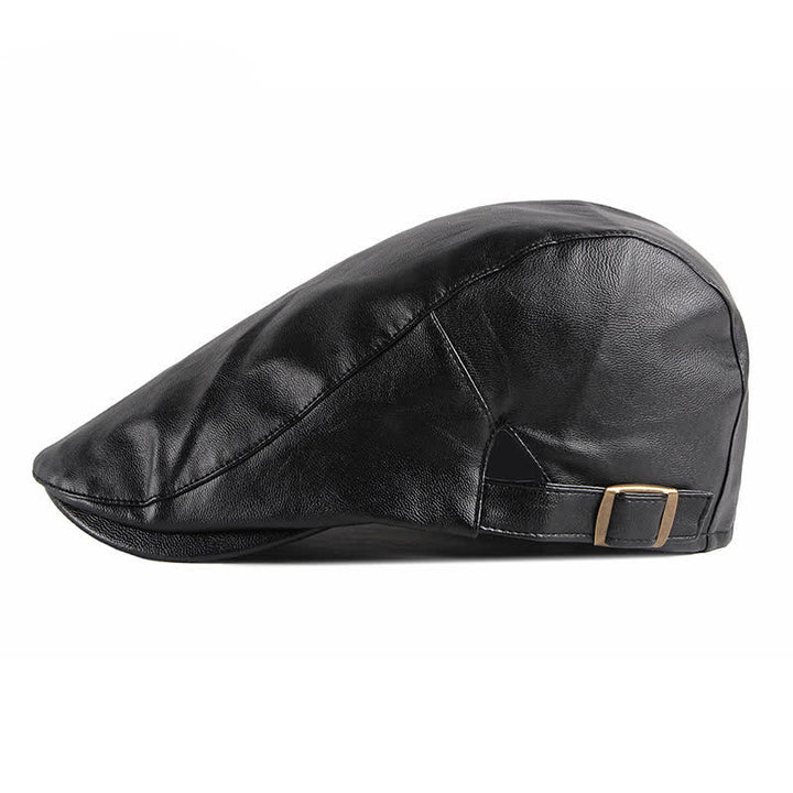Classic Ivy Solid Color Leather Beret Hat - image 2