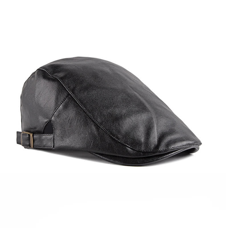 Classic Ivy Solid Color Leather Beret Hat - image 4