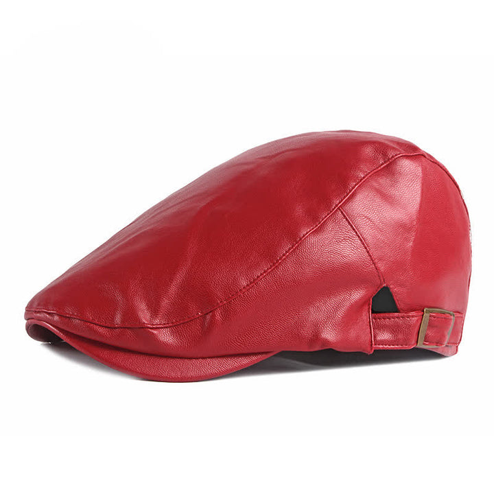 Classic Ivy Solid Color Leather Beret Hat - Red - Adjustable (21 5/8"-23 5/8") - image 12